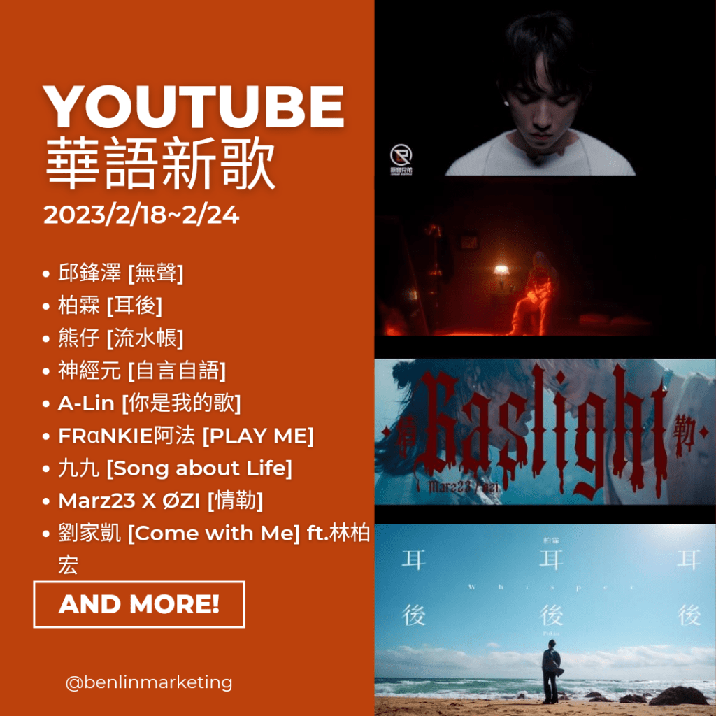 邱鋒澤[無聲]、柏霖[耳後]、熊仔[流水帳]、神經元[自言自語]、A-Lin[你是我的歌]、Marz23 X ØZI[情勒]等