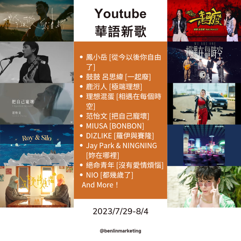 2023/7/29~8/4 Youtube華語新歌