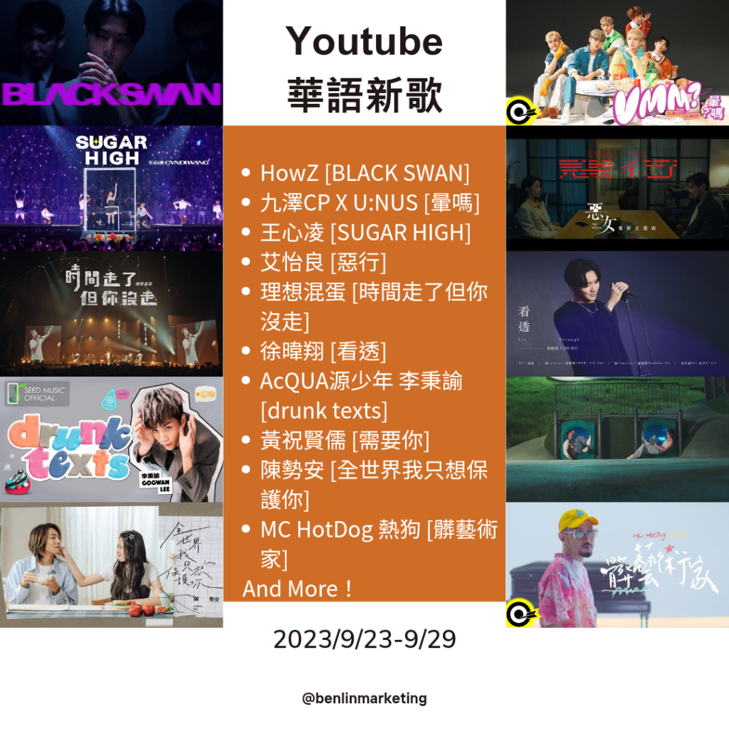 2023/9/23~9/29 Youtube華語新歌