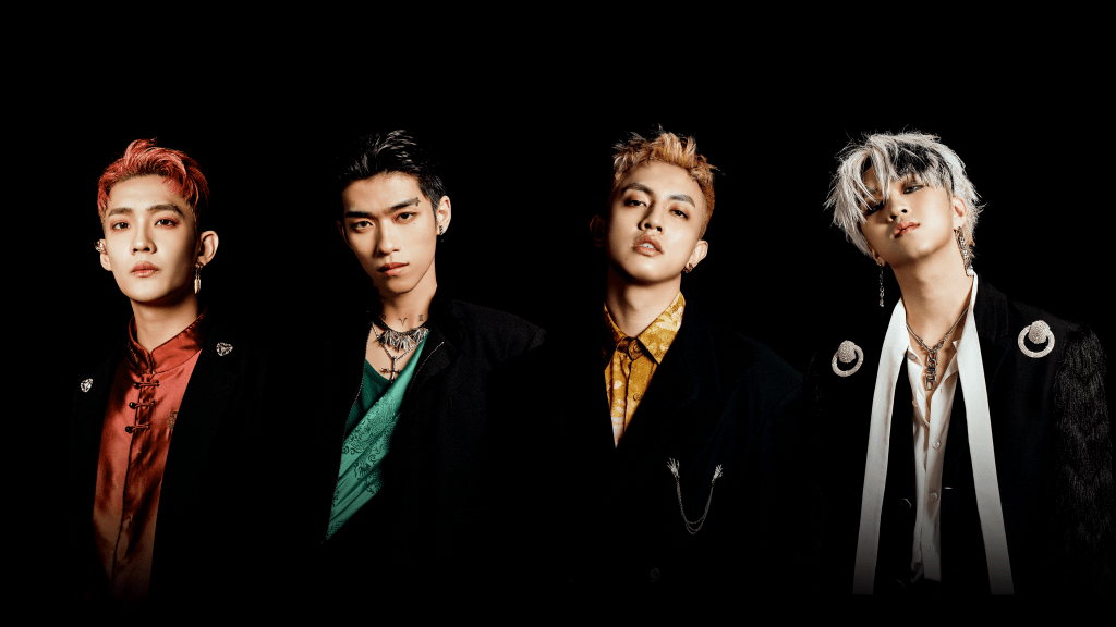 高胥崴(左至右)在〈100% 〉MV中扮演朱雀、蔡承祐代表青龍、高有翔飾演玄武、吳昱廷則是白虎。（圖／滾石唱片）