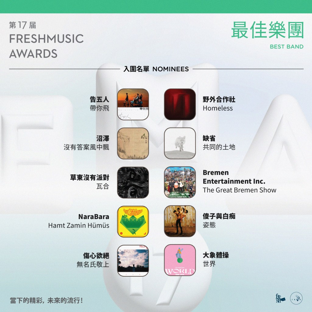 第17屆Freshmusic Awards「最佳樂團」入圍名單 (圖片提供:FMA提供)