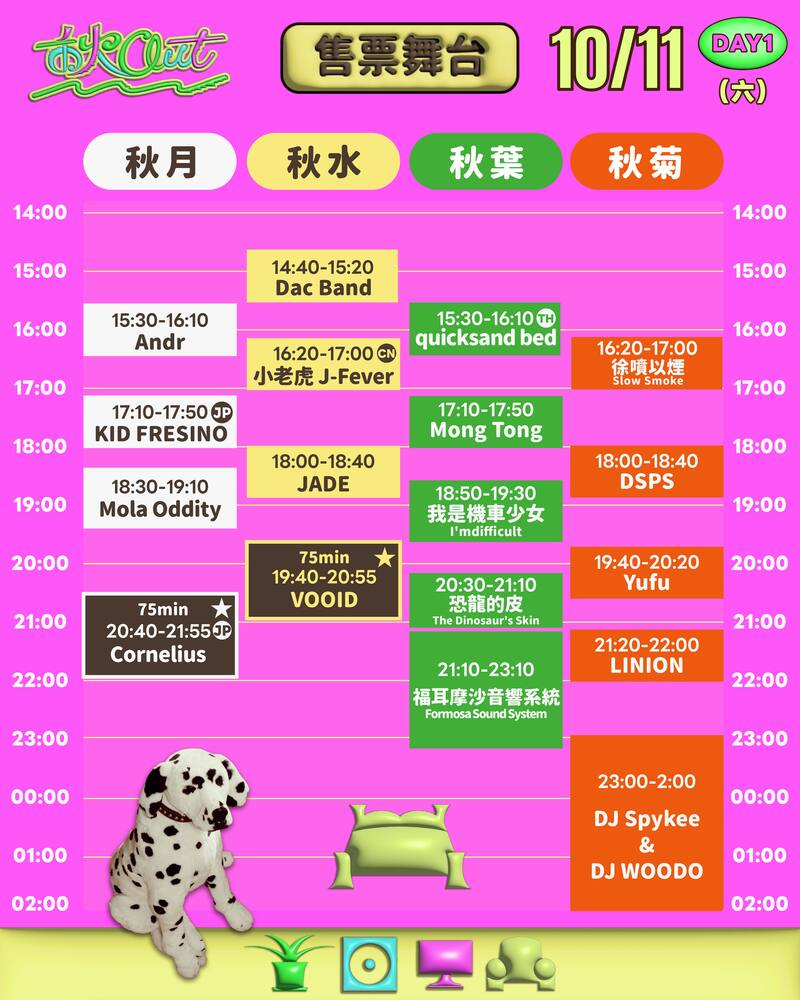 2025秋OUT音樂節 10/11 售票舞台 timetable (圖片提供:PIPE Live Music)